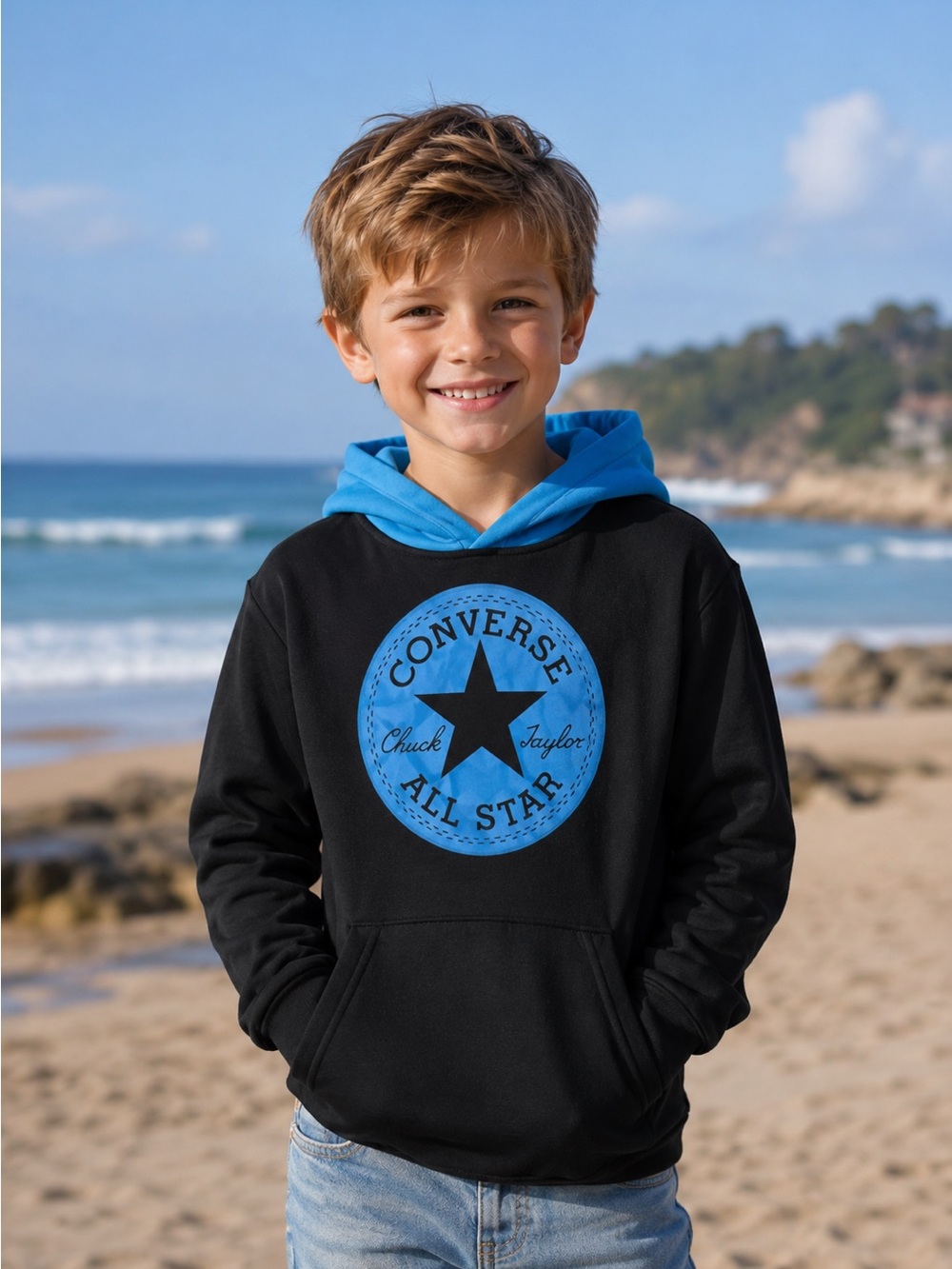Converse Classic Vintage Inspired Kids Black and Blue Hoodie Size 8/10